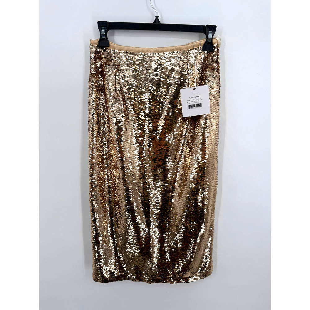 MARIE OLIVER NWT Wray Midi Skirt in Gold Sequin // 2 - Picture 4 of 15